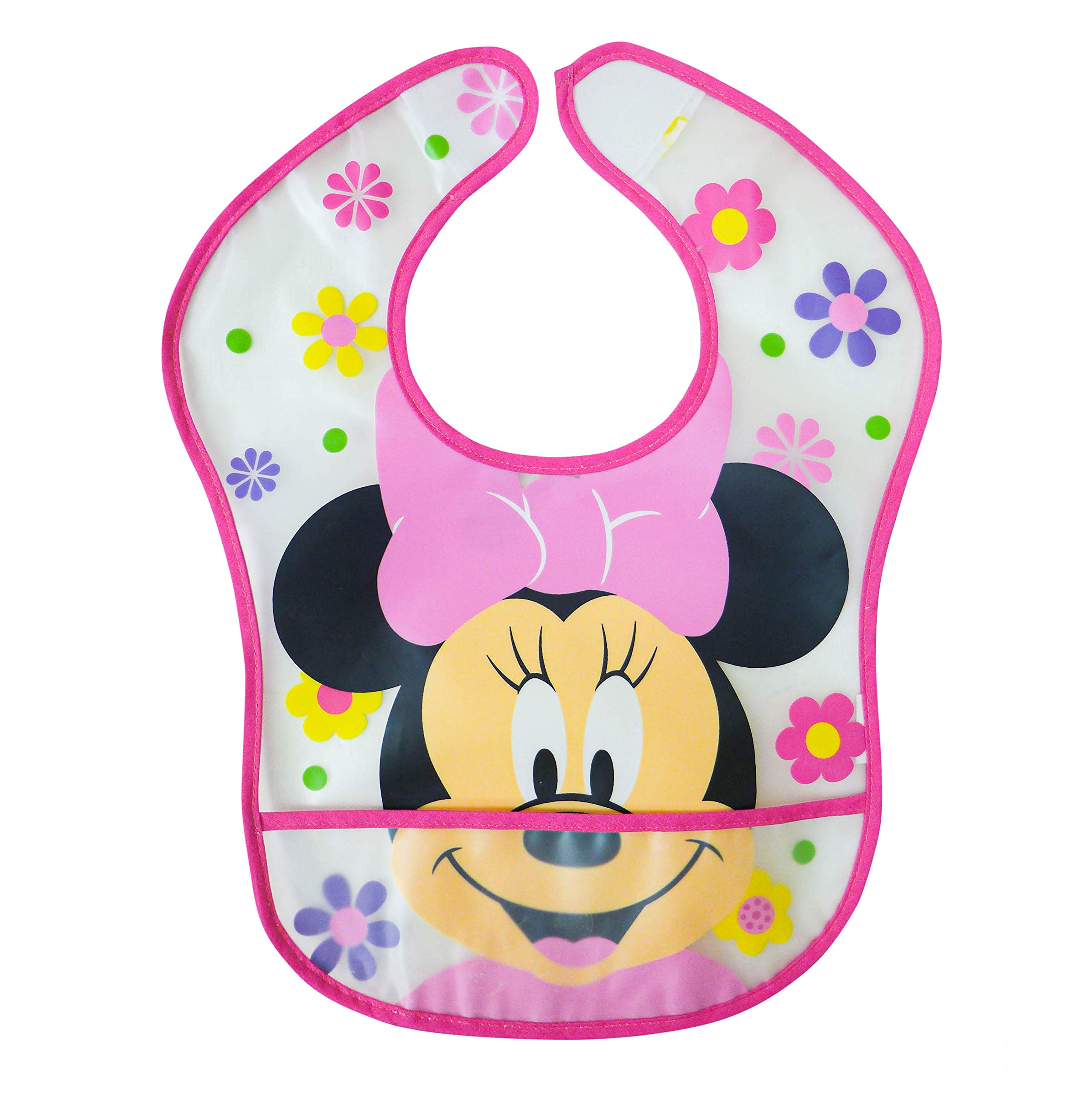 Disney Minnie Mouse Easy Wipe Toddler Bib with Crumb Catcher 4 Pack