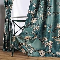 Taisier Home Chinese Style Plum Blossom Curtain Green Artistic Print Curtains 108 Inches Long for Living Room,Personalized Pattern Curtains Bedroom Window Treatment Curtains 2 Panels Set