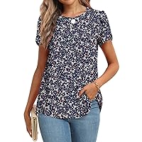 Anymiss Women's Summer Dressy Casual Chiffon Blouse Spring Short Sleeve Button Up Shirts Work Tunic Tops