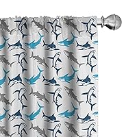 Ambesonne Shark Window Curtains, Retro Style Different Abstract Silhouettes of Dangerous High Seas, Lightweight Decor 2-Panel Set with Rod Pocket, Pair of - 28