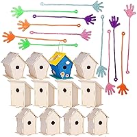 Neliblu Sticky Fingers - Fun Toys - Party Favors - Stocking Stuffers - 24 Count Wacky Fun Stretchy Glitter Sticky Hands and 12 Wooden Birdhouses - Crafts for Girls and Boys - Kids Bulk Arts and Crafts