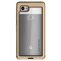 Ghostek Atomic Slim Pixel 2 XL Clear Case with Space Metal Bumper Super Heavy Duty Protection Shockproof Military Grade Aluminum Wireless Charging Compatible 2017 Google Pixel 2 XL (6 Inch) - (Gold)