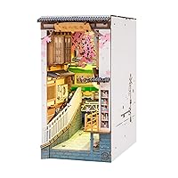 Hands Craft DIY Book Nook Kit – Sakura Tram Miniature House Dollhouse LED Lights Booknook Bookshelf Insert Laser Cut Wooden Puzzle 3D Bookends Book Stand Decor TGB01