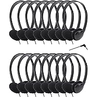48 Packs Headphones Bulk for Classroom School Student Wired On-Ear Headsets Earphones Class Set Individually Bagged (Black)