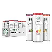 Starbucks Refreshers, 3 Flavor Variety Pack (Peach,Cherry, Stw Lmd), 12 Ounce Sleek Cans (Pack of 12)