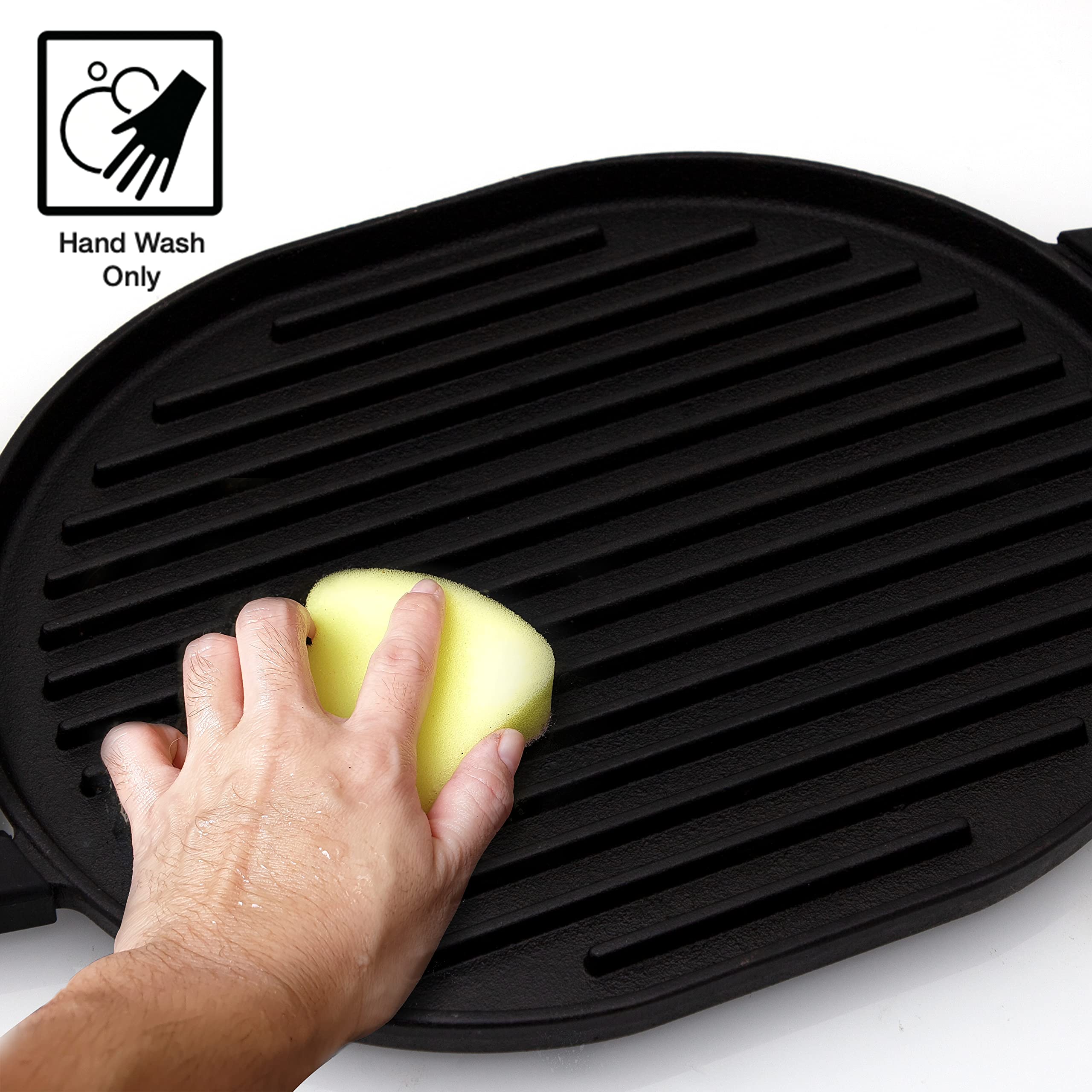 Nuwave Cast Iron Grill, 12.42”x10.21” Non-Stick Grilling Surface, Deep Grill Ridges, Pre-Seasoned, Stay-Cool Silicone Handles, Easy-to-Clean, Oven Safe, Stovetop, BBQ, Fire & Smoker, Induction-Ready