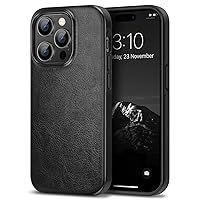 TENDLIN Compatible with iPhone 14 Pro Case Premium Leather TPU Hybrid Case (Black)