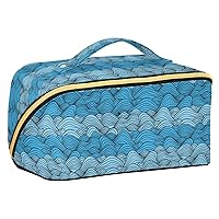 ALAZA Sea Wave Pattern Makeup Bag Travel Cosmetic Bag Portable Zipper Cosmetic Pouch with Handle and Divider for Women Collage Dorm Business Trip
