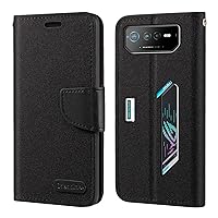 for Asus ROG Phone 6 Case, Oxford Leather Wallet Case with Soft TPU Back Cover Magnet Flip Case for Asus ROG Phone 6 (6.78-''), Black