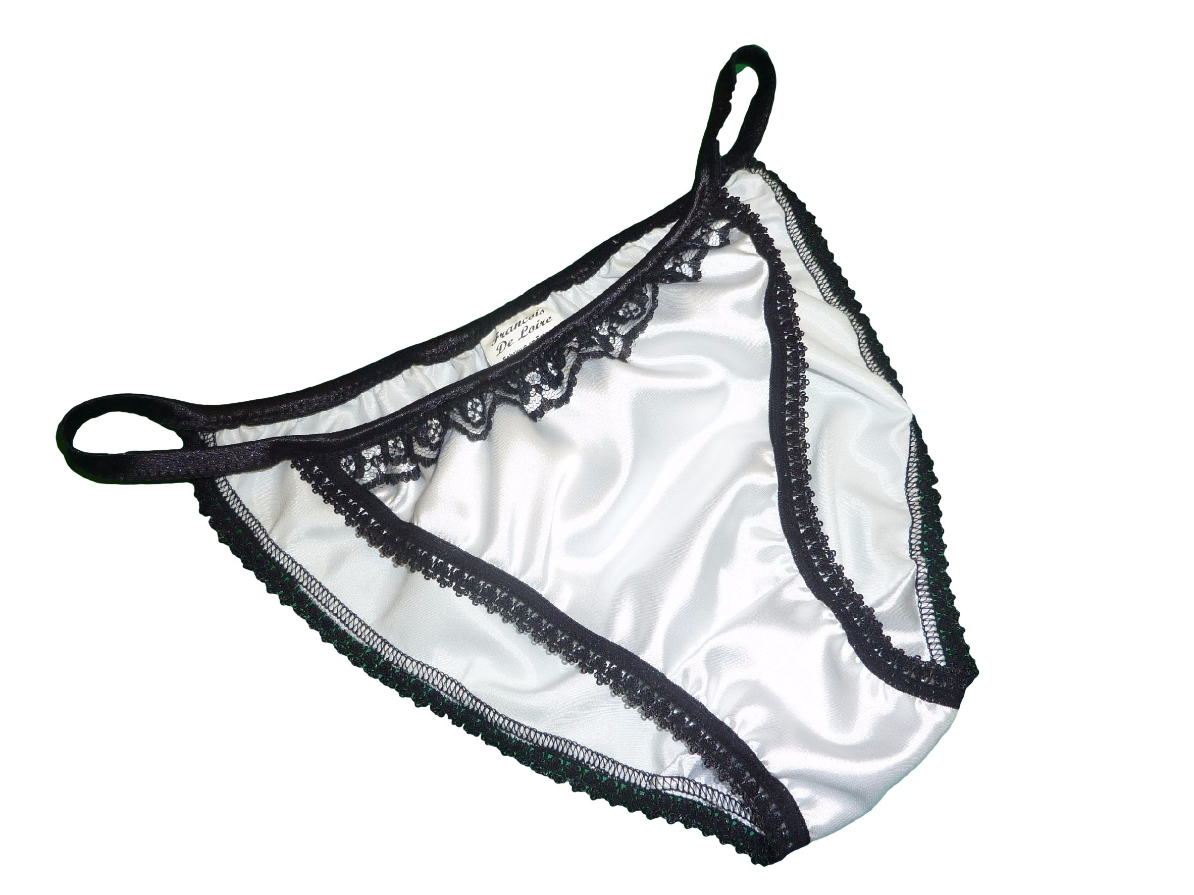 Mua Shiny Satin String Bikini Mini Tanga Panties White With Black Lace 6 Sizes Made In France 