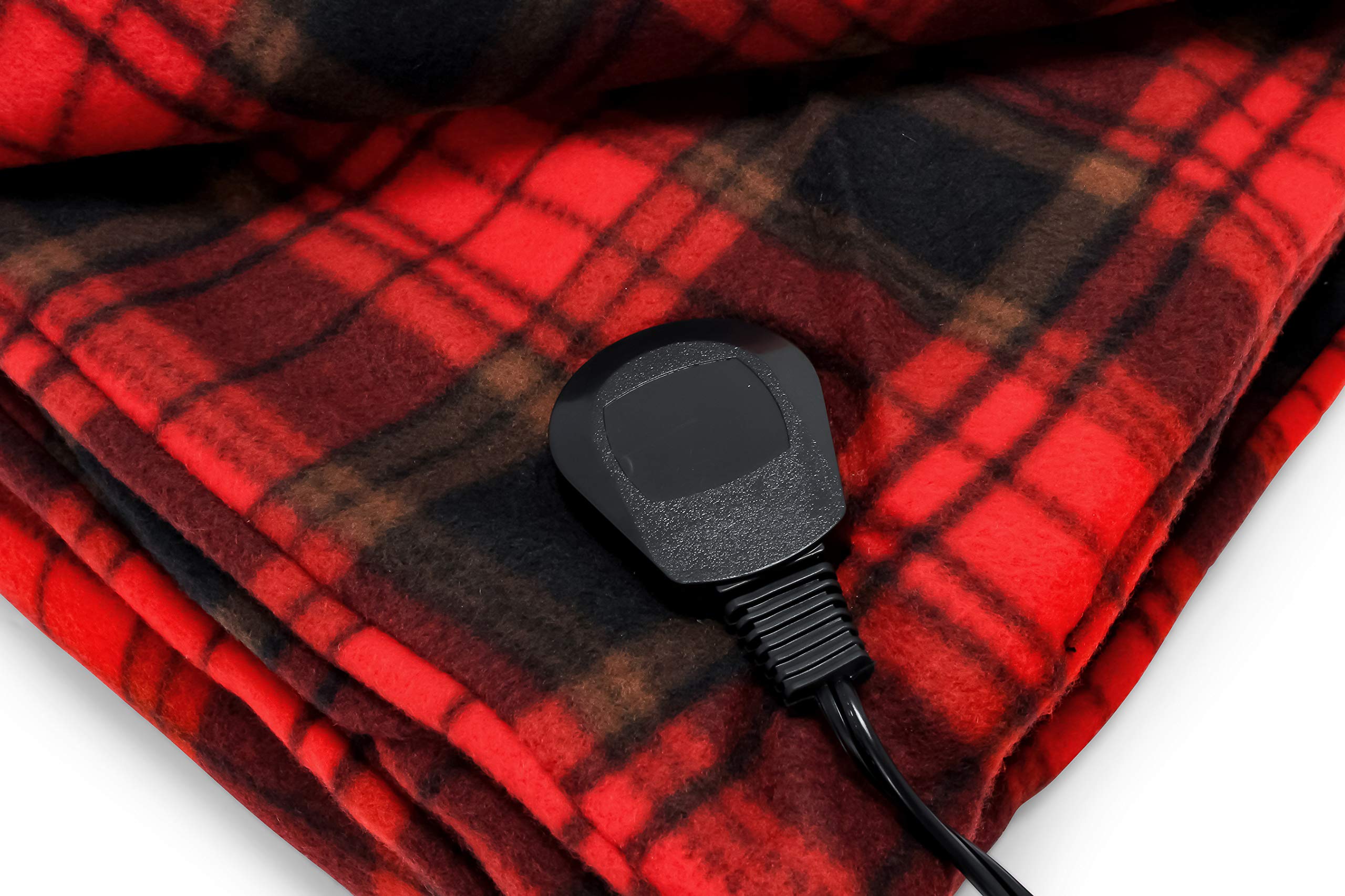 Camco Polar Fleece Heated Blanket - Power Cord Plugs into 12V Vehicle Power Outlet | Great for Cold Weather, Traveling, or Emergencies - Plaid Red (42897), 59