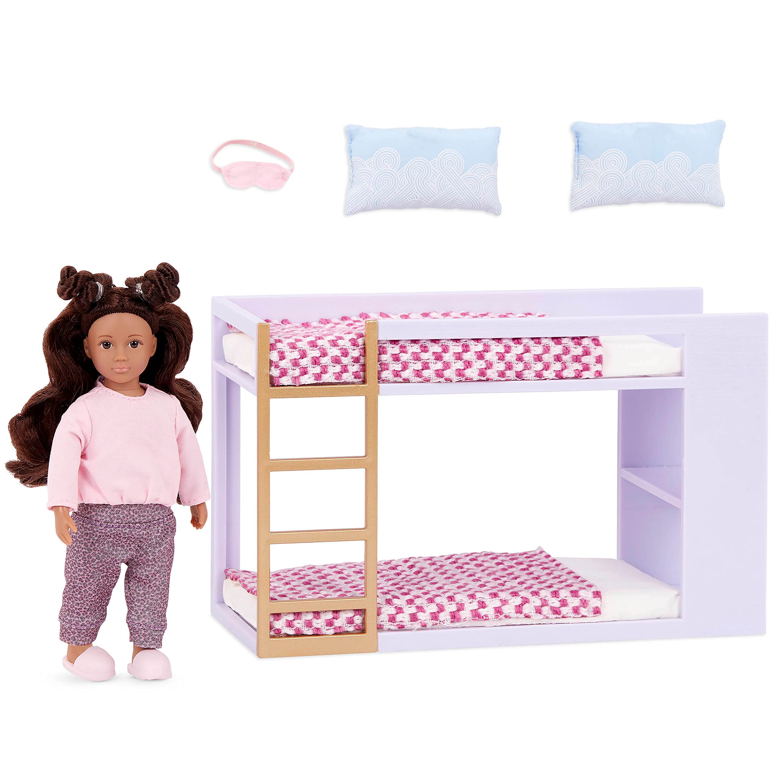 Lori Dolls – Tania’s Bunk Bed Set – Mini Doll & Toy Bunk Bed – 6-inch Doll & Bedroom Furniture – Dollhouse Accessories – Play Set for Kids – 3 Years +