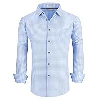 Alex Vando Mens Button Down Shirts Wrinkle Free 4-Way Stretch Print Business Casual Shirt