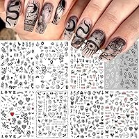 Halloween Nail Stickers 3D Self-Adhesive Skull Nail Decals Goth Skull Ghost Snake Heart Nail Design Stickers for Women Girls Halloween Nail Art Decoration Charms Supply DIY Manicure (8 Sheets)