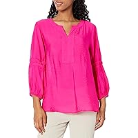 Women's Three Quarters Bell Sleeve Y-Neck Band Collar Top