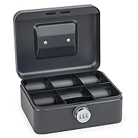 Cash Box with Combination Lock, Extra Strong Lock, 20 x 16 x 9 cm, Medium, Black, 0-822-19