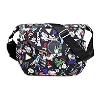SCL Women's Nylon Crossbody Bag With Flowers Shoulder Messenger Bags Wallet Multicolor (Black7)