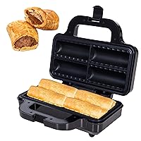 Sausage Roll Maker, Snack Maker, Delicious Pizza Pockets, Hot Dogs in Blanket, Hot Apple Pie, Chocolate Roll, Sausage Rolls, Fits 4, Non-stick, Make Quick, and savory meals Black