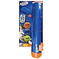 Nerf Dog Large Size Tennis Ball Blaster Dog Toy, Great for Fetch, Hands-Free Reload, Launches up to 50 ft, Single Unit, 20in Blaster with 3 Balls in Mesh Bag, Blue/Orange, Blue, Green and Orange