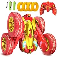 Remote Control Car, 2024 New RC Cars Stunt RC Car Toys for Ages 5-7 Double-Sided 360° Rotating with Headlights 4WD Kid Toys for Boys Girls Birthday Gifts (Red)
