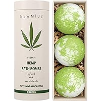 Organic Hemp Bath Bombs Gift Set 300mg Hemp CBS Infused - Refreshing Peppermint & Eucalyptus Essential Oils for Men & Women - Hemp Bubble Bath Fizzies Gifts for Mother's Birthday Christmas