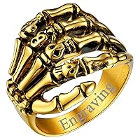 FaithHeart 3 Skull Rings for Men, Solid Stainless Steel Gothic Punk Biker Skeleton Band Rings, Can Engrave Size 7-14