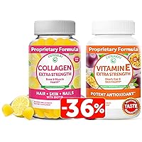 Collagen and Vitamin E Gummies Bundle - Anti Aging Protein Supplements for Men & Women, Vitamins for Hair - with Vitamin C – 250 mg 1000 iu Natural VIT E Plus C Supplements
