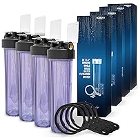High Capacity 20 x 4.5” Whole House Filter Purifier System for Well or City Water, Presser Relief Button, 1” NPT Brass Port, Double O-Ring, Meets NSF Standards & Regulations (Transparent, 4 Sets)