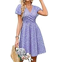 VETIOR Womens Sundress Summer Wrap V Neck Floral Spring Dresses Short Sleeve Sun Dress for Women Casual 2024