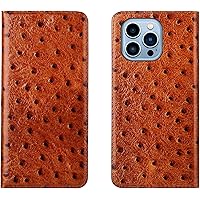 Case for iPhone 14 Pro Max, Luxury Cowhide Genuine Leather Handcrafted Wallet Case with Card Holder Kickstand Magnetic Closure Flip Phone Cover for iPhone 14 Pro Max,Brown 1