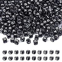 500Pcs Black Vowel Letter Beads 5mm Acrylic Cube Vowel Letter Beads A/E/I/O/U Cube Alphabet Beads Friendship Bracelet Letter Beads for DIY Lanyard Crafts Keychain Necklace Jewelry Making