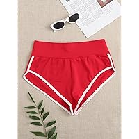 Women's Shorts Contrast Binding Track Shorts (Color : Red, Size : X-Small)