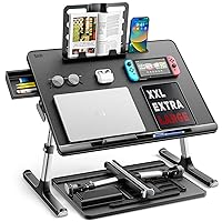 Laptop Bed Tray Desk, SAIJI X-Large Adjustable Laptop Table, Foldable Laptop Desk with Storage Drawer and Bookstand for Eating, Working, Writing, Gaming, Drawing (Black)