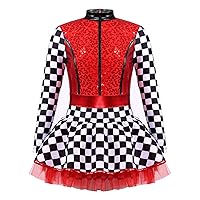 TiaoBug Kids Girls Race Car Driver Costume Checkerboard Dress Leotard Dancewear Halloween Cosplay Fancy Dress Up