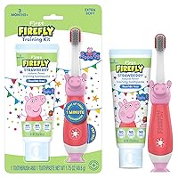 Firefly First Peppa Pig Training Kit, Light Up Toothbrush with Extra Soft Bristles and Natural Strawberry Flavor Training Toothpaste, 1.75 oz
