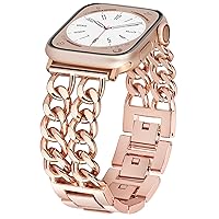 Metal Band Bracelet Compatible with Apple Watch Series 9 8 SE 7 6 5 4 3 2 1 Ultra 2 1,Dressy iWatch Bands for Women Men,Chain Design Adjustable Bands for Apple Watch 41mm 40mm 38mm(Rose Gold)