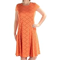 Alfani Womens Lace A-line Dress, Orange, 8