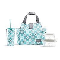 Lunch Bag For Women, Insulated Womens Lunch Bag For Work, Leakproof & Stain-Resistant Large Lunch Box For Women With Containers and Matching Tumbler, Snap Closure Westport Bag Aqua