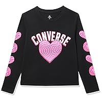 Converse Girl's Long Sleeve Warp Check Heart Top (Big Kids)