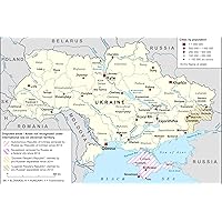 24x36 gallery poster, Map of Ukraine, 2021, major cities and adjacent countries