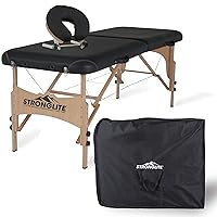 STRONGLITE Portable Massage Table Package Shasta - All-In-One Treatment Table w/ Adjustable Face Cradle, Pillow & Carrying Case, Black