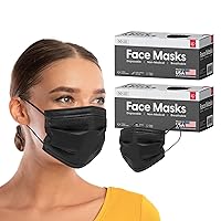 IRIS USA (Made in USA Disposable Face Masks, 100 Piece (50 Piece - 2 Pack), Premium 3Ply Masks, Breathable, Comfortable, Soft Ear loops, Soft on Skin, 3 Layer Construction for High Protection, Black