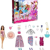 Barbie Doll & Fashion Advent Calendar, 24 Clothing & Accessory Surprises Like Swimsuit, Dress, Hat & Pet Kitten