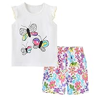 HOMAGIC2WE Toddler Girl 100% Cotton Shirt Short Pants Sets Cute Animal Cartoon Applique Summer Outfits Set