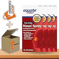 Equate Nasal Four Nasal Spray, Fast Acting Nasal Decongestant, 1 Fl. Oz (Compare to 4 Way) + Includes Venancio’sfridge Sticke (Pack of 4 (Total Fl. OZ) – 4 Fl. Oz)
