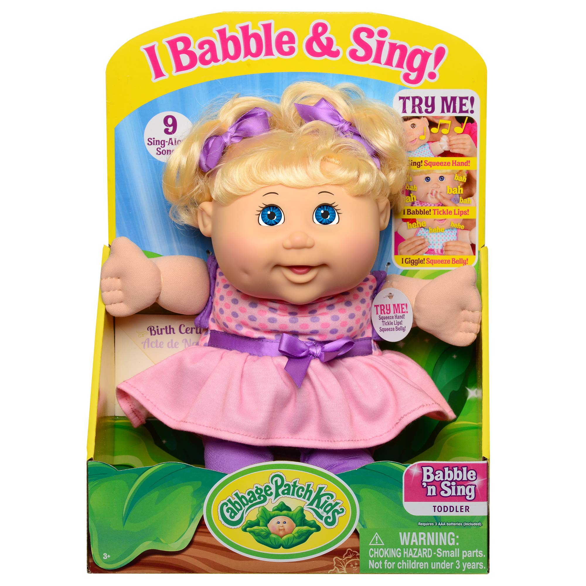 Cabbage Patch Kids Deluxe Babble ‘n Sing Toddler in Pink Fashion, 11” - Squeeze Hand, Giggles, 9 Sing-Along Songs - Classic 1998 CPK Dolls!