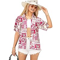 LA LEELA Button Down Shirt for Women Summer Beach Party Short Sleeve Blouse Shirt Colorful Blouses Button Up Dress Shirts Hawaiian T Shirt for Women XXL Aloha Turtle, Pink