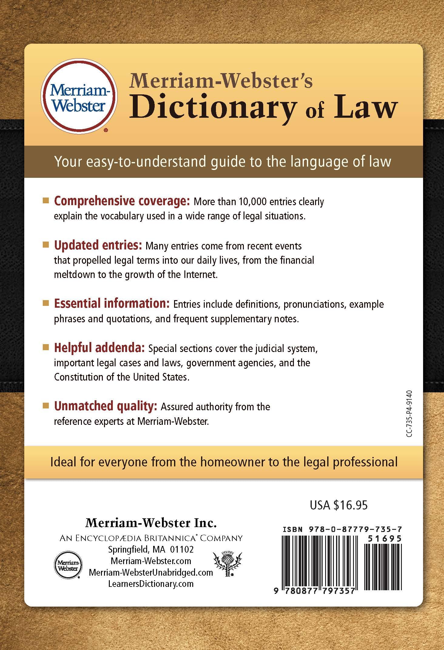 Merriam-Webster's Dictionary of Law, Newest Edition, Trade Paperback