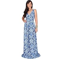 KOH KOH Womens Long Sleeveless V-Neck Casual Flowy Cute Summer Print Maxi Dress