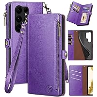 XcaseBar for Samsung Galaxy S24 Ultra Wallet case with Zipper Credit Card Holder RFID Blocking,Flip Folio Book PU Leather Shockproof Protective Cover Women Men Samsung S24Ultra Phone case Purple
